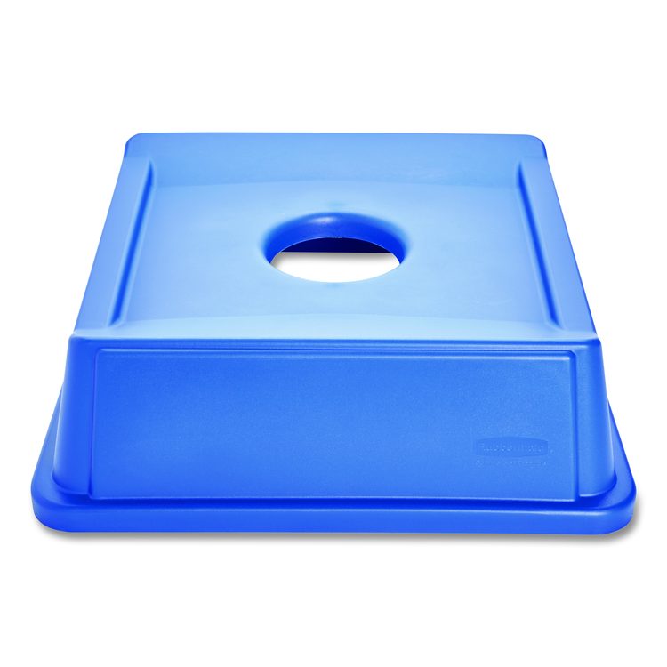 Untouchable Bottle and Can Recycling Top, Round Opening,  20.13w x 20.13d x 6.25h, Blue