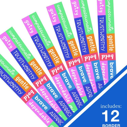 Straight Borders, 12-Piece Set, Motivational: Positive Words, 3" x 3 ft, Multicolor
