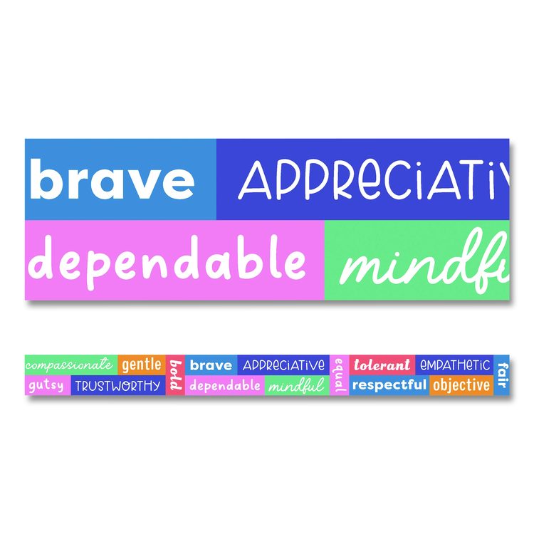 Straight Borders, 12-Piece Set, Motivational: Positive Words, 3" x 3 ft, Multicolor