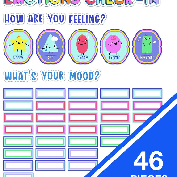 Curriculum Bulletin Board Sets, 46-Piece Set , We Stick Together: Emotions Check-In, 7.9" x 15", Multicolor