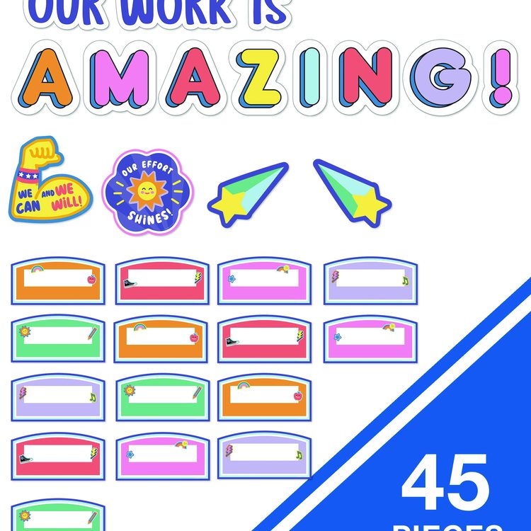 Work Display Bulletin Board Sets, 45-Piece Set, We Stick Together: Our Work Is Amazing, 7.9" x 15", Multicolor