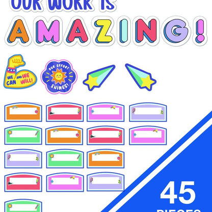 Work Display Bulletin Board Sets, 45-Piece Set, We Stick Together: Our Work Is Amazing, 7.9" x 15", Multicolor