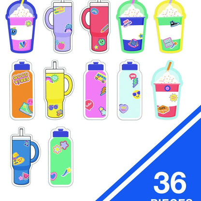 Assorted Colorful Cut-Outs, 36-Piece Set, We Stick Together: Cups + Water Bottles, 5.8" x 8", Multicolor