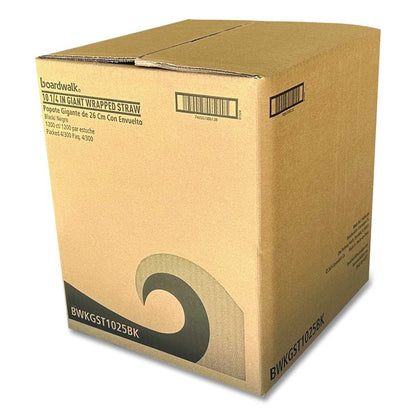 Wrapped Giant Straws, 10.25", Polypropylene, Black, 300/Pack, 4 Packs/Carton