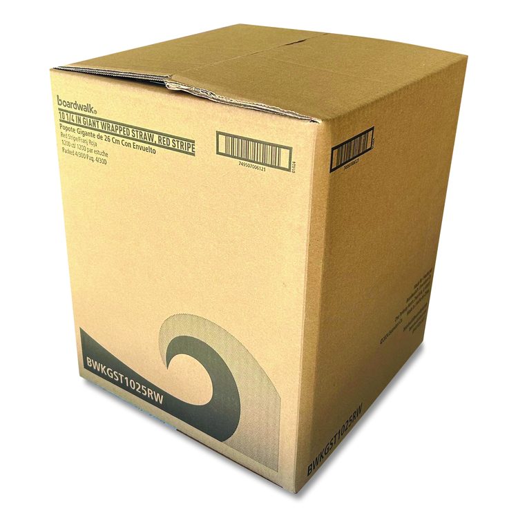 Wrapped Giant Straws, 10.25", Polypropylene, Red/White Striped, 300/Pack, 4 Packs/Carton
