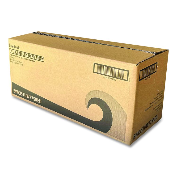 Jumbo Straws, 7.75", Polypropylene, Red, 250/Pack, 10 Packs/Carton