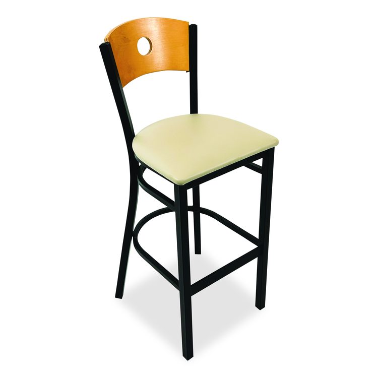 Circle Series Barstool, Supports Up to 300 lb, 28.5" Seat Height, Taupe Seat, Natural Back, Black Base