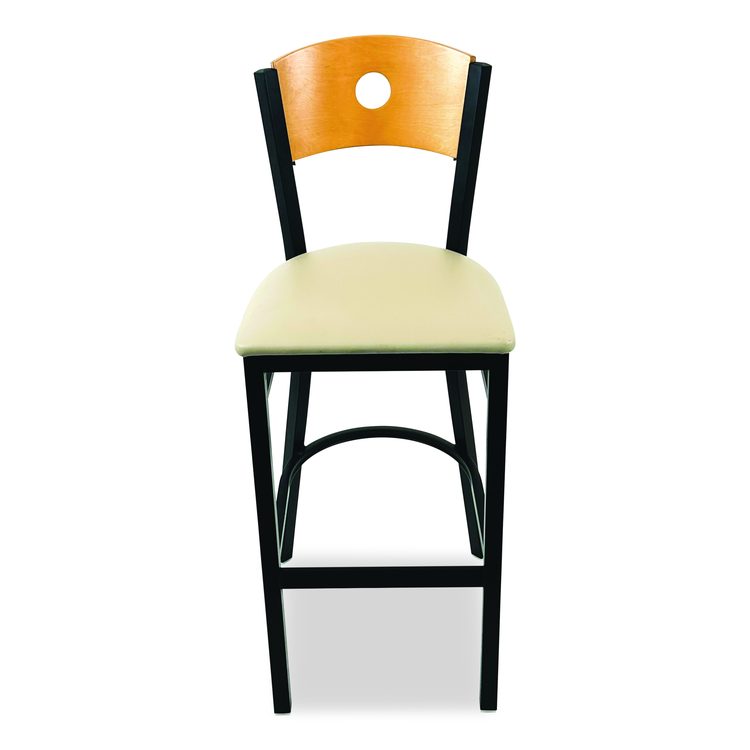 Circle Series Barstool, Supports Up to 300 lb, 28.5" Seat Height, Taupe Seat, Natural Back, Black Base