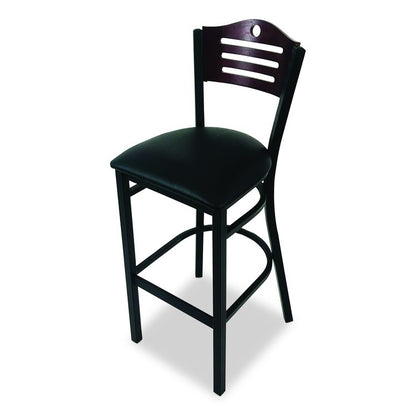 Eagle Series Barstool, Supports Up to 300 lb, 28.5" Seat Height, Black Seat, Dark Mahogany Back, Black Base