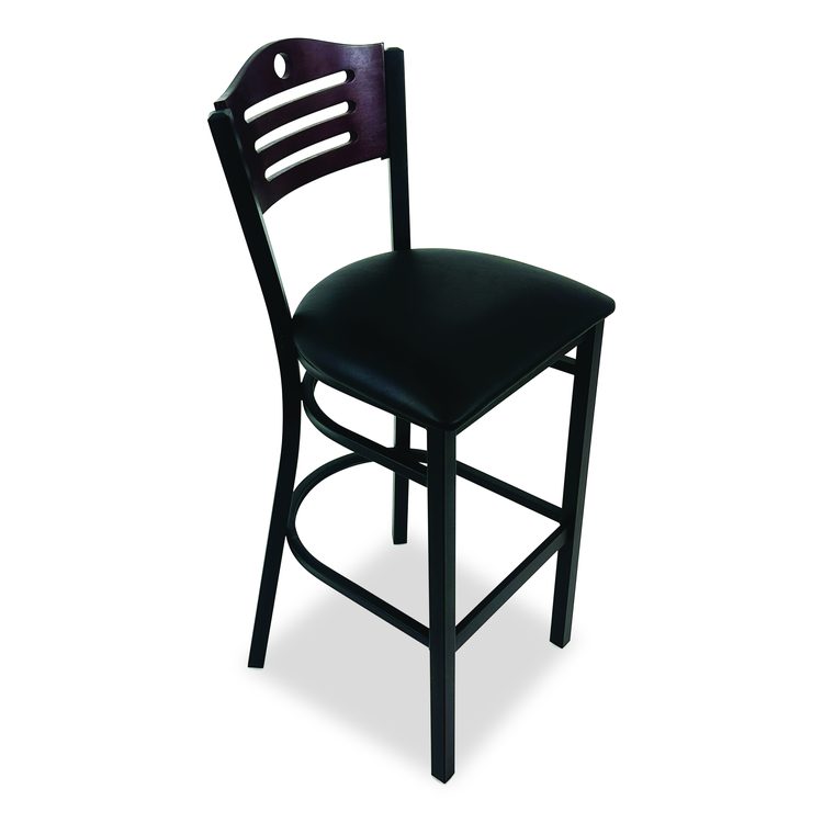 Eagle Series Barstool, Supports Up to 300 lb, 28.5" Seat Height, Black Seat, Dark Mahogany Back, Black Base