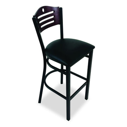 Eagle Series Barstool, Supports Up to 300 lb, 28.5" Seat Height, Black Seat, Dark Mahogany Back, Black Base