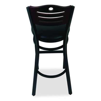 Eagle Series Barstool, Supports Up to 300 lb, 28.5" Seat Height, Black Seat, Dark Mahogany Back, Black Base
