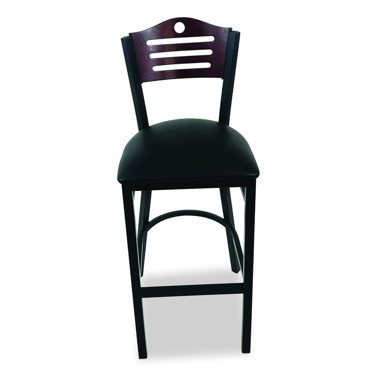 Eagle Series Barstool, Supports Up to 300 lb, 28.5" Seat Height, Black Seat, Dark Mahogany Back, Black Base