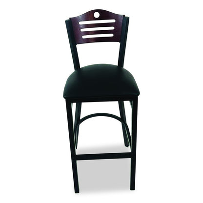 Eagle Series Barstool, Supports Up to 300 lb, 28.5" Seat Height, Black Seat, Dark Mahogany Back, Black Base