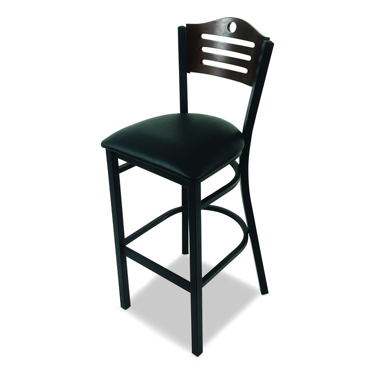 Eagle Series Barstool, Supports Up to 300 lb, 28.5" Seat Height, Black Seat, Dark Walnut Back, Black Base