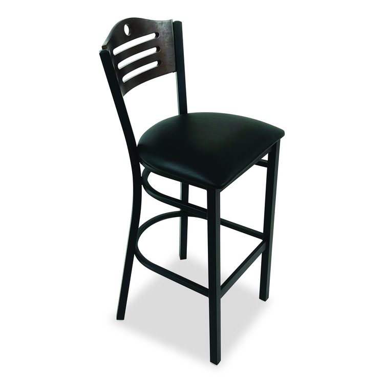 Eagle Series Barstool, Supports Up to 300 lb, 28.5" Seat Height, Black Seat, Dark Walnut Back, Black Base