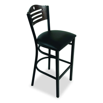 Eagle Series Barstool, Supports Up to 300 lb, 28.5" Seat Height, Black Seat, Dark Walnut Back, Black Base