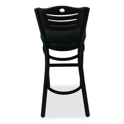 Eagle Series Barstool, Supports Up to 300 lb, 28.5" Seat Height, Black Seat, Dark Walnut Back, Black Base