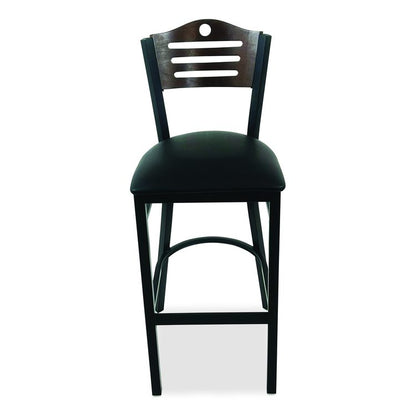Eagle Series Barstool, Supports Up to 300 lb, 28.5" Seat Height, Black Seat, Dark Walnut Back, Black Base