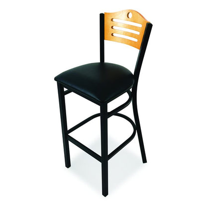 Eagle Series Barstool, Supports Up to 300 lb, 28.5" Seat Height, Black Seat, Natural Back, Black Base