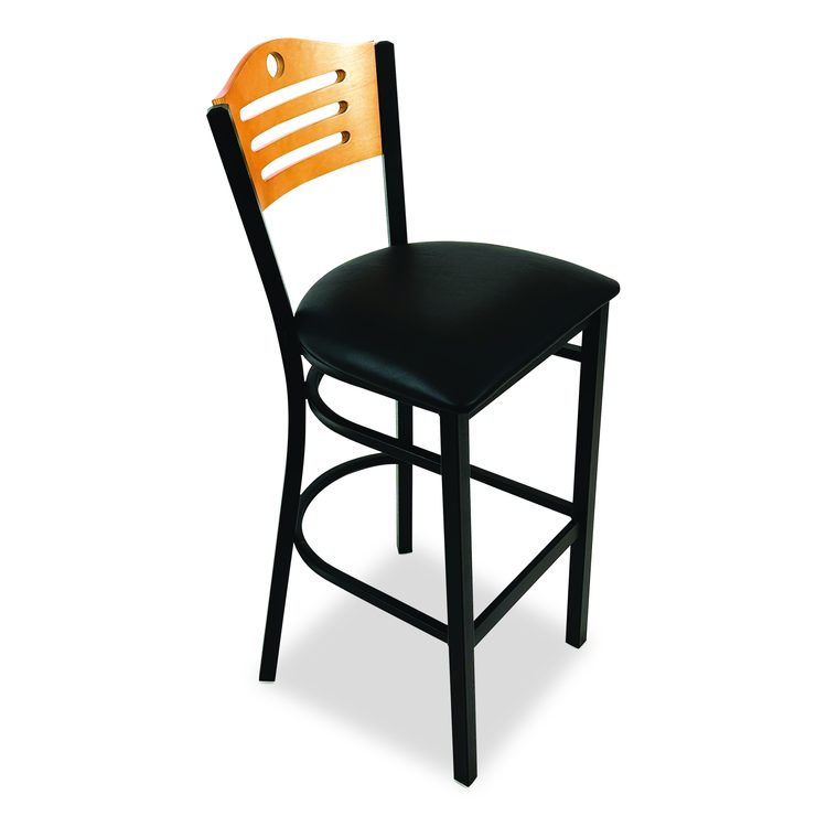 Eagle Series Barstool, Supports Up to 300 lb, 28.5" Seat Height, Black Seat, Natural Back, Black Base