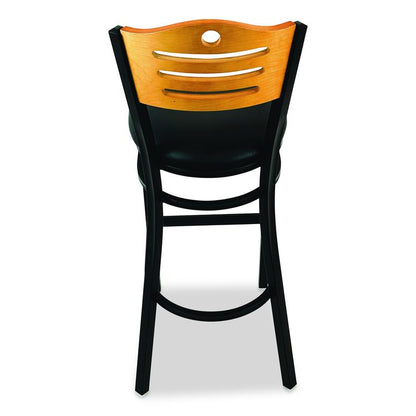Eagle Series Barstool, Supports Up to 300 lb, 28.5" Seat Height, Black Seat, Natural Back, Black Base