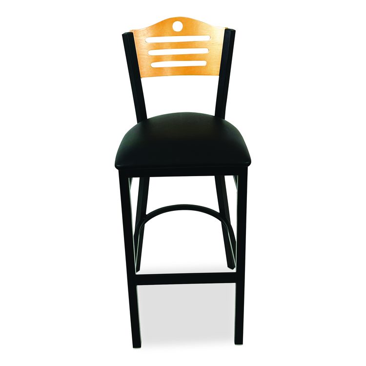 Eagle Series Barstool, Supports Up to 300 lb, 28.5" Seat Height, Black Seat, Natural Back, Black Base