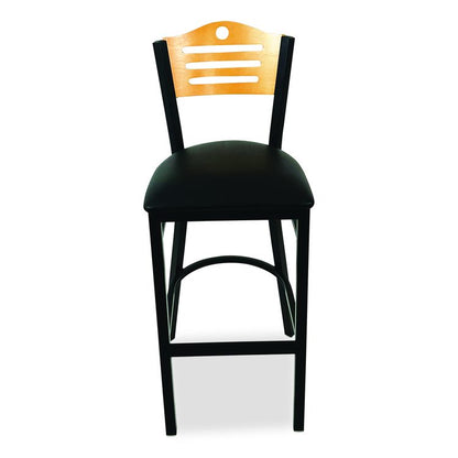 Eagle Series Barstool, Supports Up to 300 lb, 28.5" Seat Height, Black Seat, Natural Back, Black Base