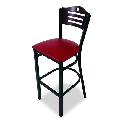 Eagle Series Barstool, Supports Up to 300 lb, 28.5" Seat Height, Burgundy Seat, Dark Mahogany Back, Black Base