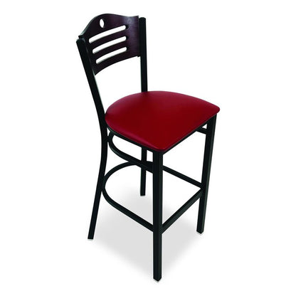 Eagle Series Barstool, Supports Up to 300 lb, 28.5" Seat Height, Burgundy Seat, Dark Mahogany Back, Black Base