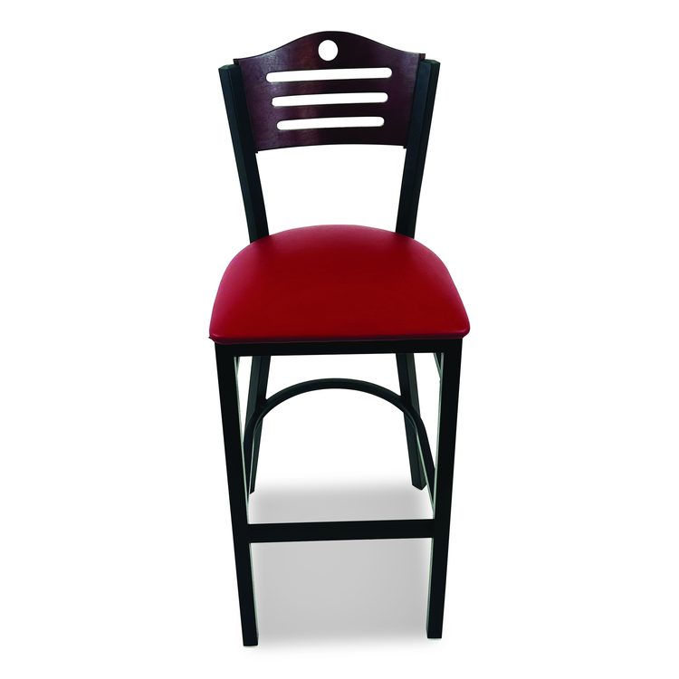 Eagle Series Barstool, Supports Up to 300 lb, 28.5" Seat Height, Burgundy Seat, Dark Mahogany Back, Black Base