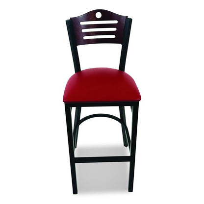 Eagle Series Barstool, Supports Up to 300 lb, 28.5" Seat Height, Burgundy Seat, Dark Mahogany Back, Black Base