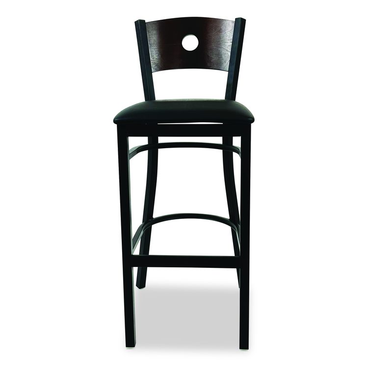 Circle Series Barstool, Supports Up to 300 lb, 28.5" Seat Height, Black Seat, Dark Walnut Back, Black Base
