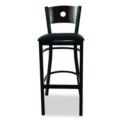 Circle Series Barstool, Supports Up to 300 lb, 28.5" Seat Height, Black Seat, Dark Walnut Back, Black Base