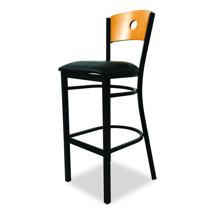 Circle Series Barstool, Supports Up to 300 lb, 28.5" Seat Height, Black Seat, Natural Back, Black Base