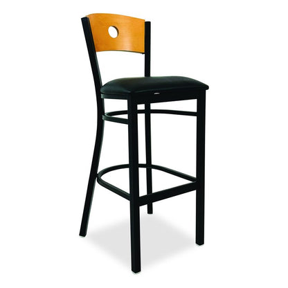 Circle Series Barstool, Supports Up to 300 lb, 28.5" Seat Height, Black Seat, Natural Back, Black Base