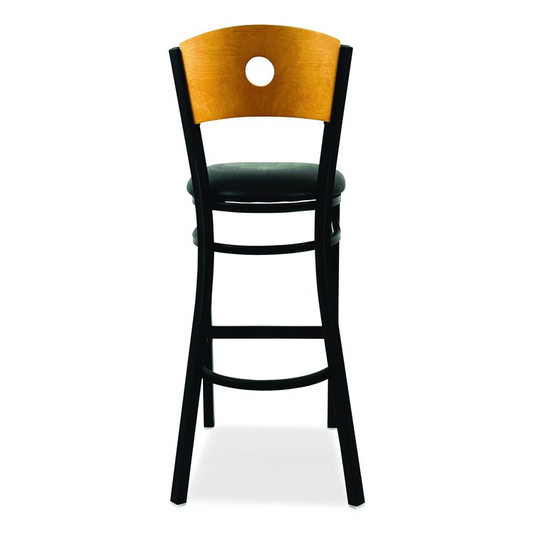 Circle Series Barstool, Supports Up to 300 lb, 28.5" Seat Height, Black Seat, Natural Back, Black Base