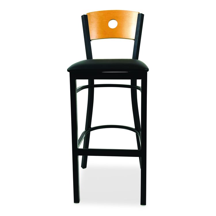 Circle Series Barstool, Supports Up to 300 lb, 28.5" Seat Height, Black Seat, Natural Back, Black Base