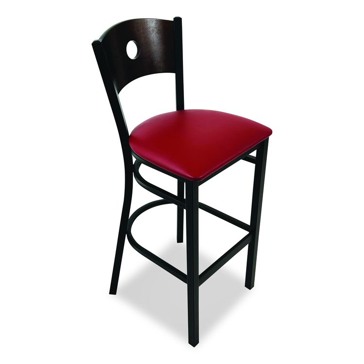 Circle Series Barstool, Supports Up to 300 lb, 28.5" Seat Height, Burgundy Seat, Dark Walnut Back, Black Base