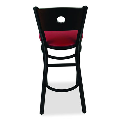 Circle Series Barstool, Supports Up to 300 lb, 28.5" Seat Height, Burgundy Seat, Dark Walnut Back, Black Base