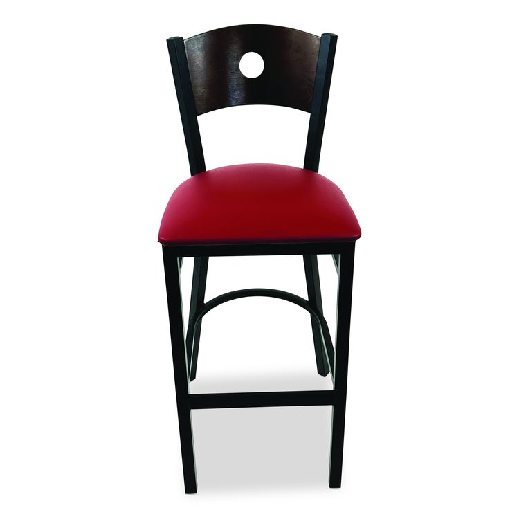 Circle Series Barstool, Supports Up to 300 lb, 28.5" Seat Height, Burgundy Seat, Dark Walnut Back, Black Base