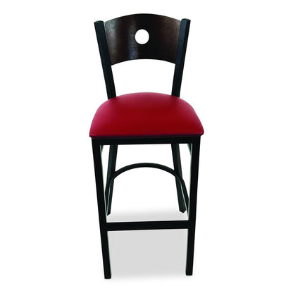 Circle Series Barstool, Supports Up to 300 lb, 28.5" Seat Height, Burgundy Seat, Dark Walnut Back, Black Base