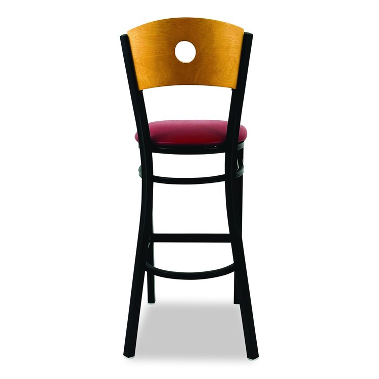 Circle Series Barstool, Supports Up to 300 lb, 28.5" Seat Height, Burgundy Seat, Natural Back, Black Base