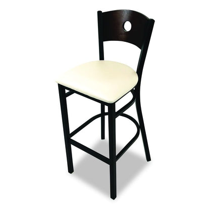 Circle Series Barstool, Supports Up to 300 lb, 28.5" Seat Height, Cream Seat, Dark Walnut Back, Black Base