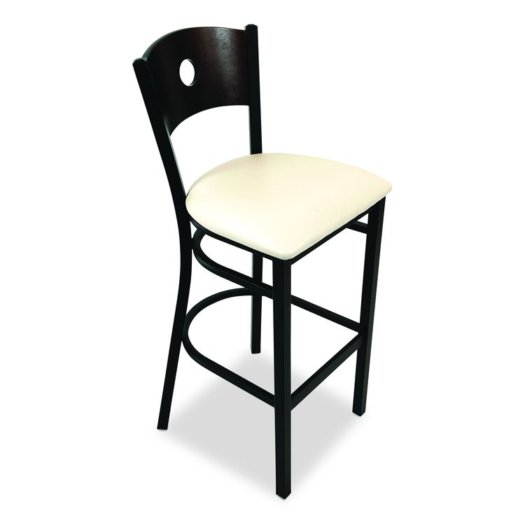 Circle Series Barstool, Supports Up to 300 lb, 28.5" Seat Height, Cream Seat, Dark Walnut Back, Black Base