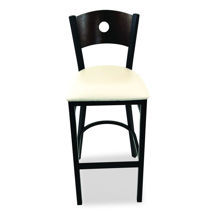 Circle Series Barstool, Supports Up to 300 lb, 28.5" Seat Height, Cream Seat, Dark Walnut Back, Black Base