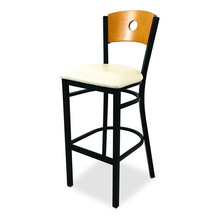 Circle Series Barstool, Supports Up to 300 lb, 28.5" Seat Height, Cream Seat, Natural Back, Black Base