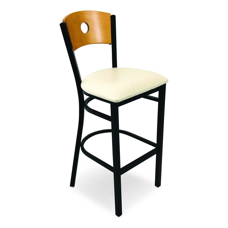 Circle Series Barstool, Supports Up to 300 lb, 28.5" Seat Height, Cream Seat, Natural Back, Black Base