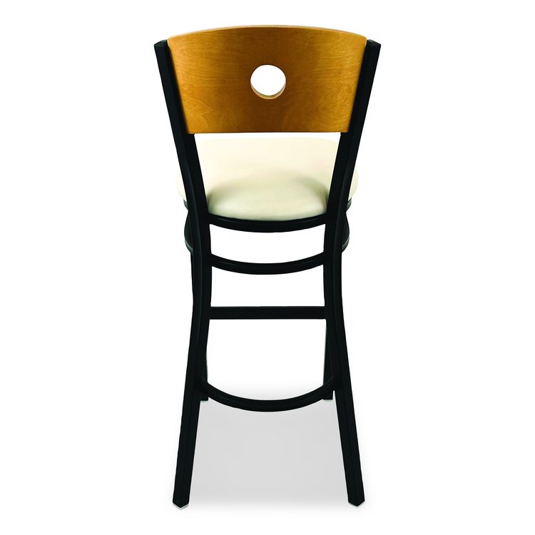 Circle Series Barstool, Supports Up to 300 lb, 28.5" Seat Height, Cream Seat, Natural Back, Black Base