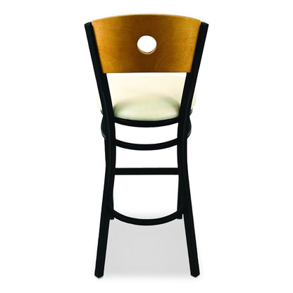 Circle Series Barstool, Supports Up to 300 lb, 28.5" Seat Height, Cream Seat, Natural Back, Black Base